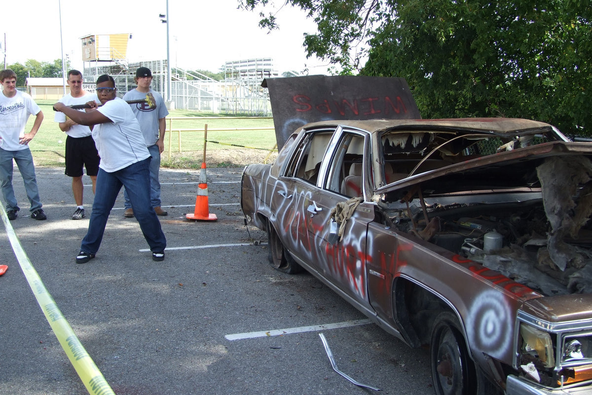 Image: Whack-A-Car — The sophomore class is hosting the fundraiser “Whack-A-Car”.  They will be raising money for prom and their senior trip.  The car was donated by A Wright Way Tire Service of Italy.