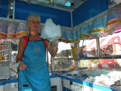 Image: LaDana Pierre shows her preparation skills inside the cotton candy wagon.