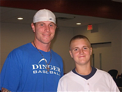 Image: Josh Hamilton of the Texas Rangers baseball organization and, big fan, Kolton Smith.