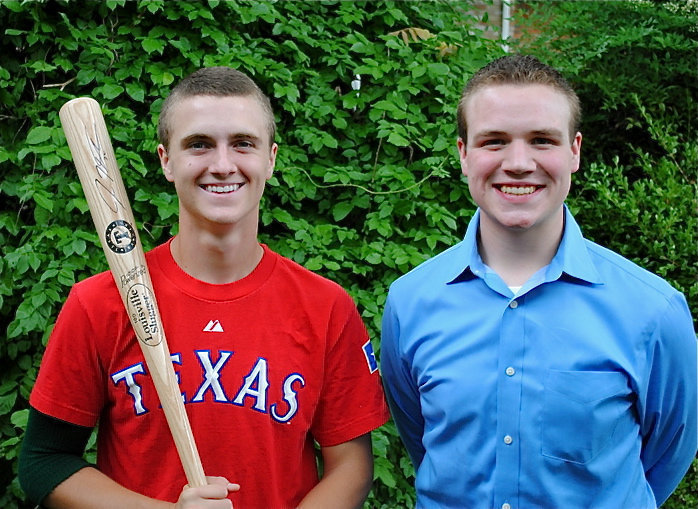 Image: Brothers, Kolton and Hudson Smith, display an authentic Texas Rangers baseball bat that was personally signed by Josh Hamilton. Kolton, a leukemia survivor, has recently put the item up for bid to Raise monies for Relay for Life.