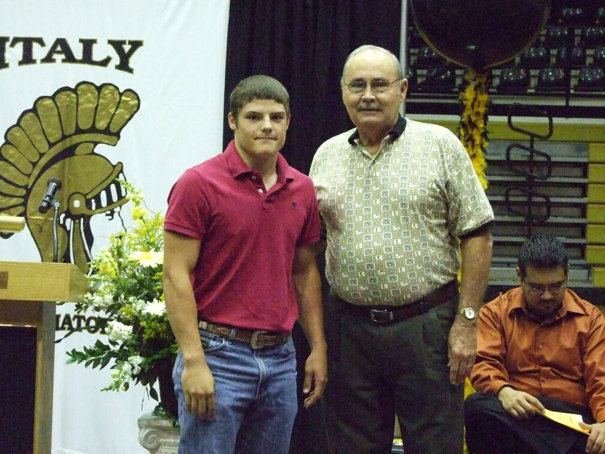 Image: Ethan Simon received the W.R. Gorman Memoiral Masonic Educational Scholarship from Freddie Ivy.