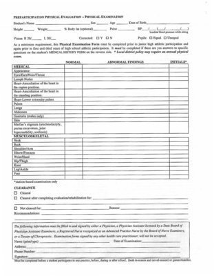 Image: Participation Physical Evaluation – Physical Examination form.