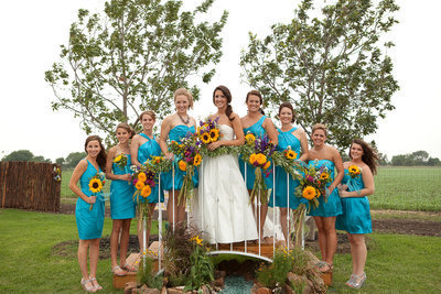 Image: The bridesmaid consisted of family, friends and softball team members.