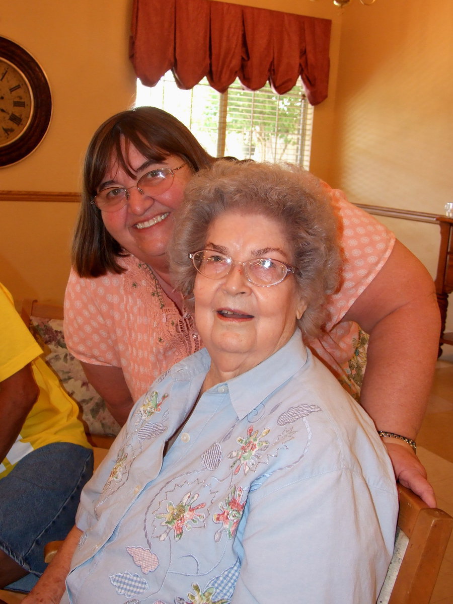 Image: Carolyn Powell and Evelyn Jenkins having fun at the birthday celebration.