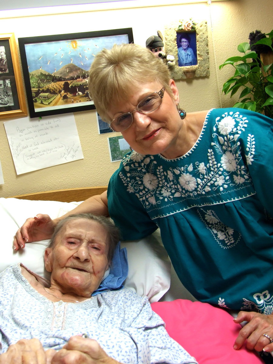 Image: Tina Dulin and her daughter Freddie Williams. Freddie said her Mom turned ninety-five on June 18th and had a big celebration at Trinity Mission with her children and grandchildren.