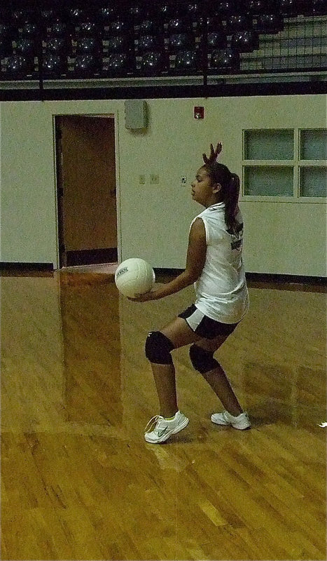 Image: Ashlyn Jacinto works on her serve.