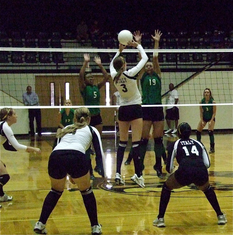 Image: Kaitlyn Rossa(3), rises above the net.