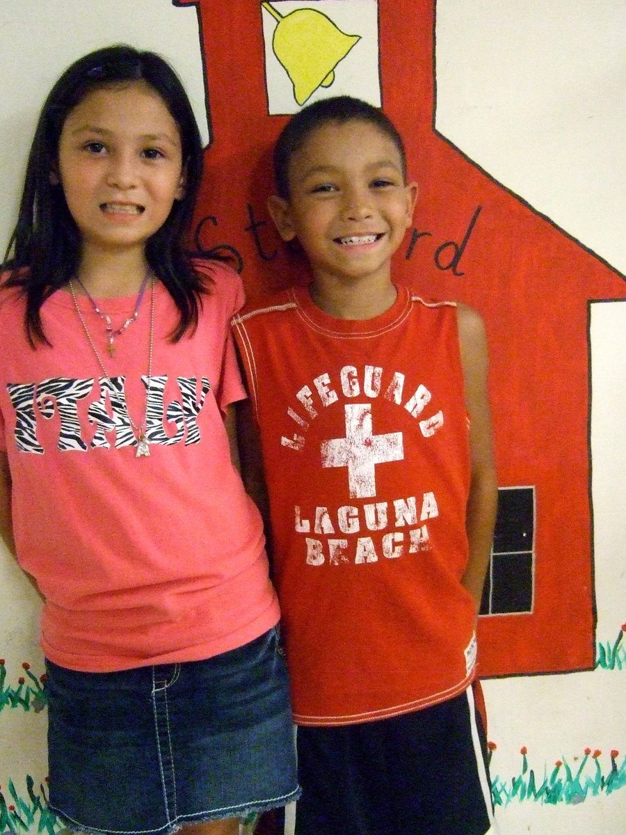 Image: Alexus Dorety (fourth grade) and Deacon Dorety (second grade) were happy to meet their new teachers. Alexus has Mrs. Janek and Deacon has Mrs. Shepard.