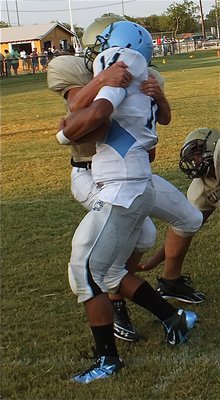 Image: Cody Medrano makes the final tackle of the JV scrimmage to help Italy end the matchup on a positive.