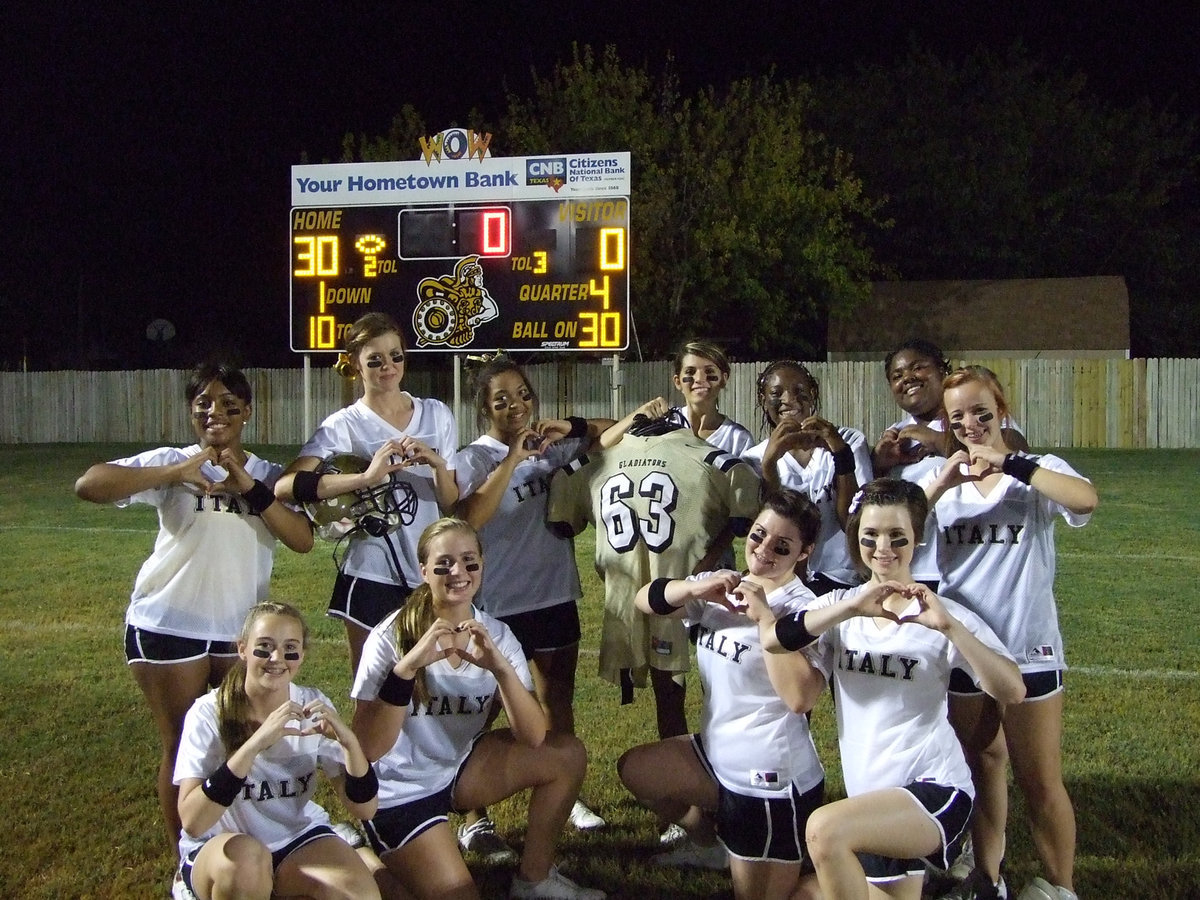 Image: The cheerleaders send their love and the final score to Brandon Souder.