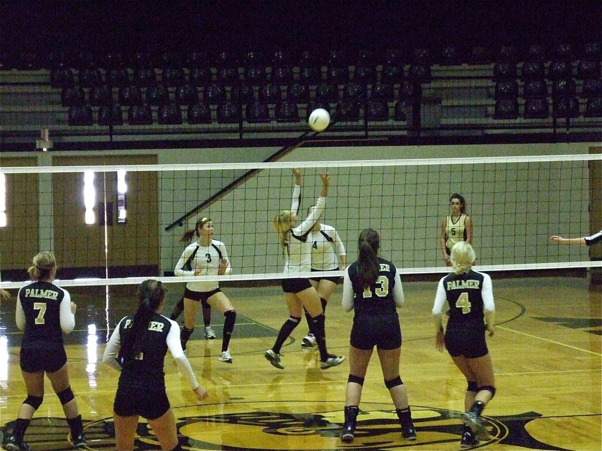 Image: Megan Richards(7) sets the ball for her teammates.