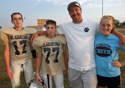 Image: Family effort: Former Gladiator player Sean Connor, who recently joined Hubbard’s coaching staff, shared the field on Thursday with his nephews and niece, which were: Italy’s Ryan Connor(17), Brandon Connor(77) and Cheerleader Hannah Washington.