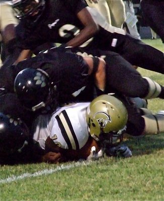 Image: Looking for a solution to a major sword in their side, the Jaguars dog pile Ryheem Walker hoping he would stay down for the count. Instead, the Jaguars would later need a calculator to count each of Walker’s 244-yards rushing .