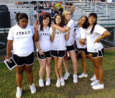 Image: Sa’Kendra Norwood, Bailey DeBorde, Beverly Barnhart, Madison Washington, Destani Anderson and Ashley Harper are almost ready for the game as they prepare to cheer on their guys-in-gold.