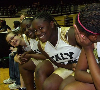 Image: Teammates Amber Hooker, Cory Chance,Taleyia Wilson and Janae Robertson (who is a bit shy) are enjoying the game.