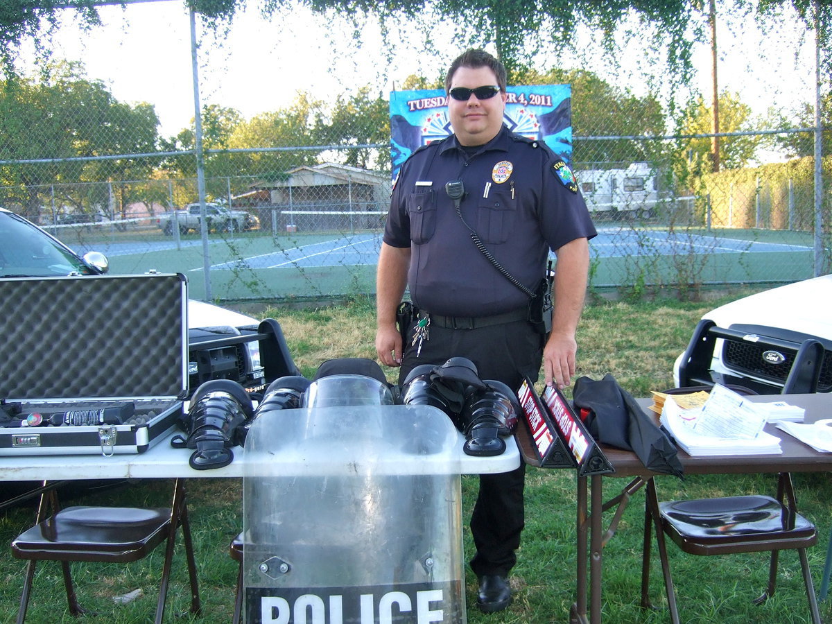 Image: Eric Tolliver was there manning a booth. He said, “We are having a display of tools that we use at the police department so the kids can see what we do. We have several items such as Stop Sticks to stop cars. We want the kids to learn about the police and what we do.”