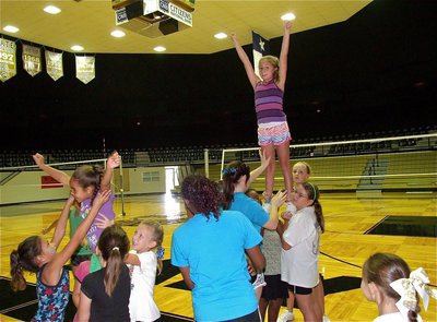 Image: Taeja Anderson and her IYAA C-Team cheerleading buds try to match Emma Martinez and the A-Team cheerleaders.