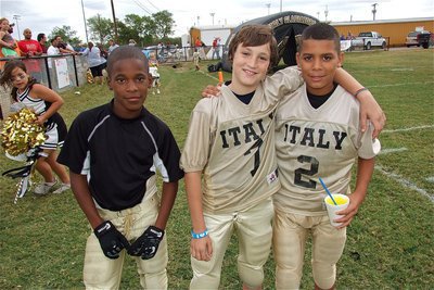 Image: IYAA A-Team players Al Waits(1), Ryder Itson(7) and Tylan Wallace(2) are ready for their game.