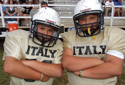 Image: IYAA A-Team linemen Alex Garcia and Austin Lowe are intimidating with all those muscles.