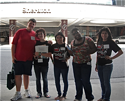 Image: FCCLA members Zac Mercer, Andrea Lanning, Yesenia Rodriguez, Sa’Kendra Norwood and Alma Suaste represent Italy High School in downtown Dallas while receiving training inside the Sheraton Hotel.