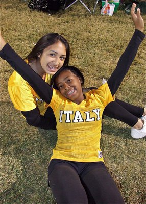 Image: Lizzie Garcia and Quintera Washington are proud Italy cheerleaders.