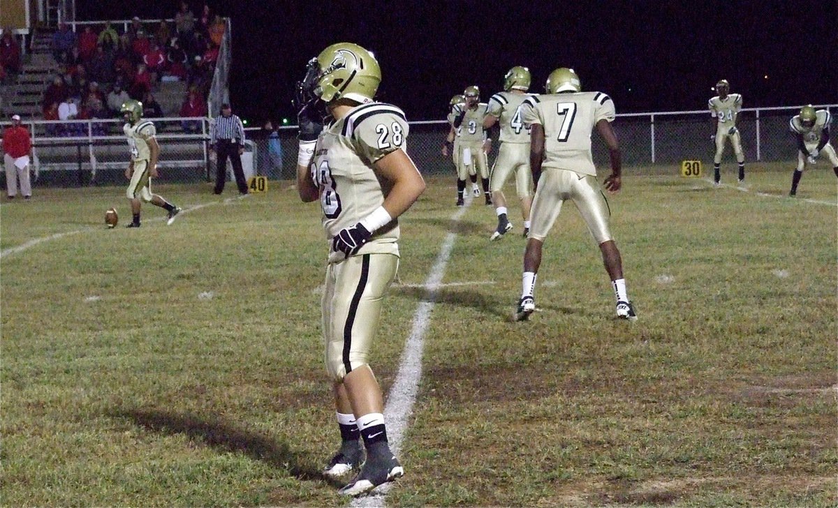 Image: Braulio Luna(74) gets set to kickoff as Kyle Jackson(28), Paul Harris(7), Ethan Saxon(44), Jase Holden(3), Chase Hamilton(2), Eric Carson(24) and Ryheem Walker(10) get ready to hit somebody!