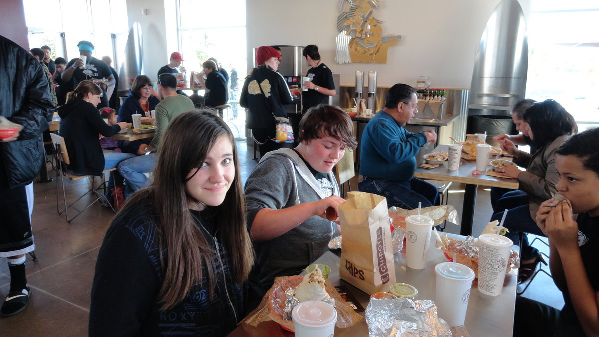 Image: Alexis Sampley, Trevor Davis and Alex Minton break for lunch.