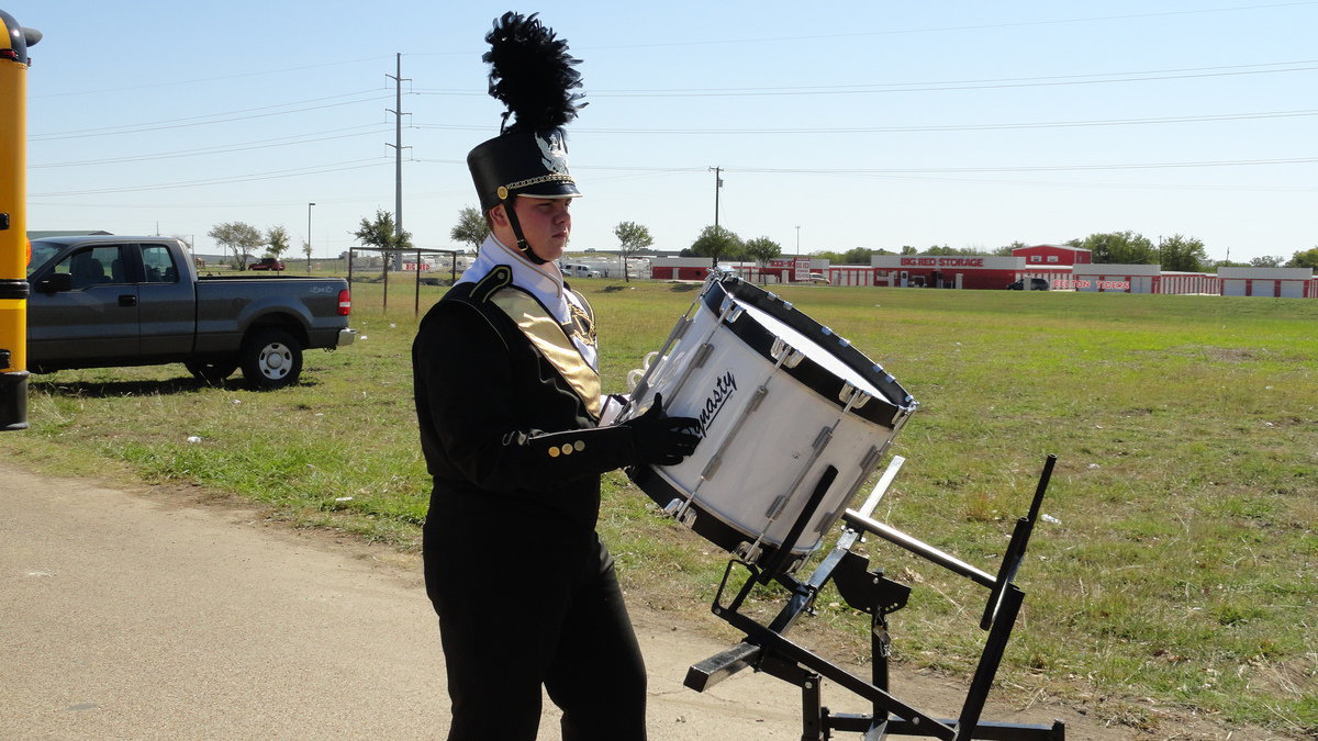 Image: Nolan Griffith sets of the drums.