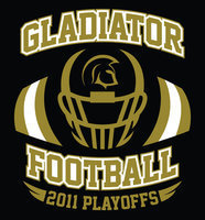 Image: The front design of the Gladiator Football playoff T-Shirts available by pre-order until Wednesday, November 7th, from Erick Thompson with Game On.