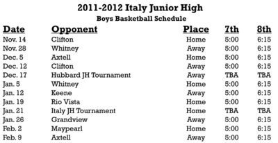 Image: 2011-2012 Gladiator Basketball Junior High Schedule