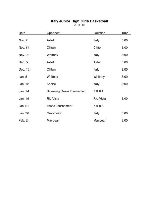 Image: 2011-2012 Lady Gladiator Basketball Junior High Schedule