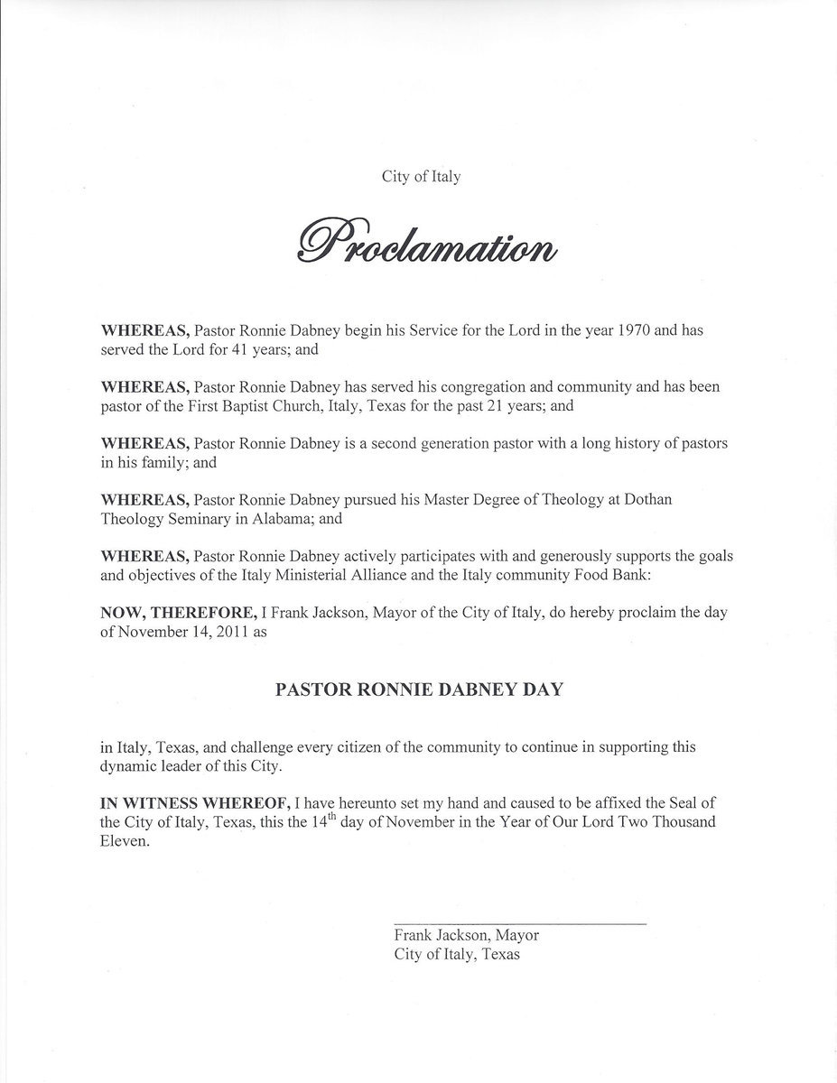 Image: Pastor Ronnie Dabney Day Proclamation