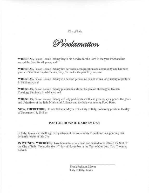 Image: Pastor Ronnie Dabney Day Proclamation