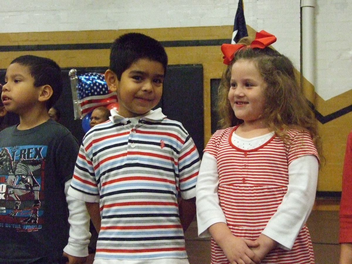 Image: Stafford’s kindergarten class sings “God Bless America”.