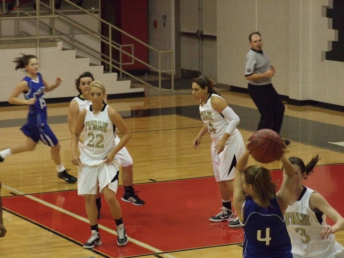 Image: Rossa gets on the ball while Megan Richards(22), Kaytlyn Bales(11) and Alyssa Richards(24) keep one eye on the ball and the other on their man.