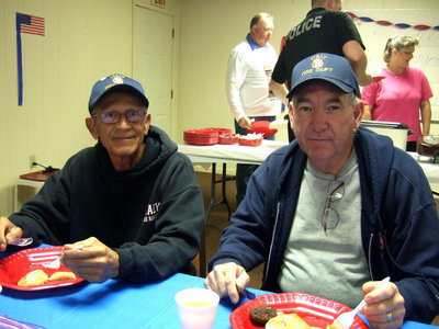 Image: Italy Volunteer fireman Sal Peralis and Italy Fire Chief Don Chambers enjoying their appreciation breakfast.