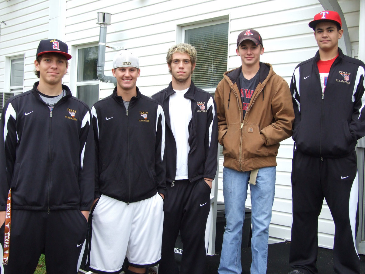 Image: NHS representatives from Italy High School brought food to the food pantry this week. (L-R) Cole Hopkins, Jase Holden, Brandon Souder, Ross Stiles and Reid Jacinto.