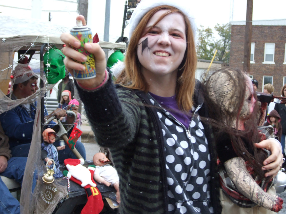 Image: Breanna sprays the photographer with silly string.