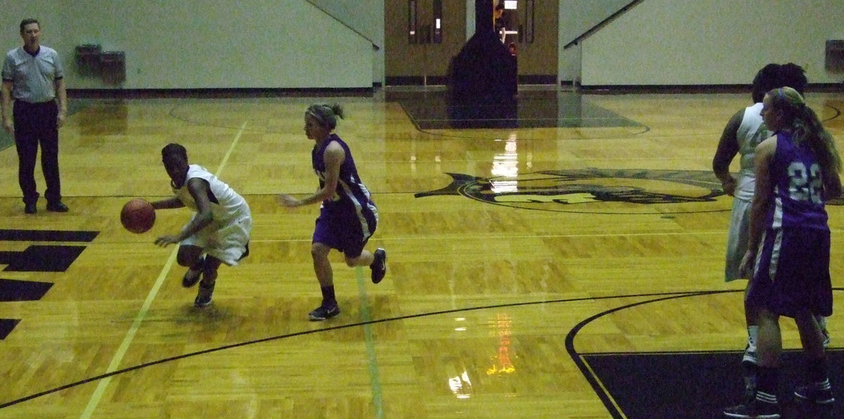 Image: Lady Gladiator #5 Jameka Copeland handles the ball around a Rattler.