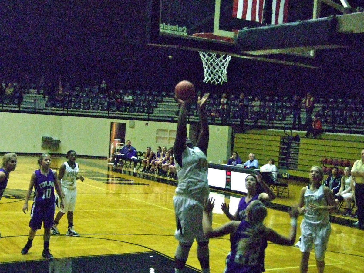 Image: 
    	Jimesha Copeland scored 14 points in the game against the Lady Rattlers Friday night.
    