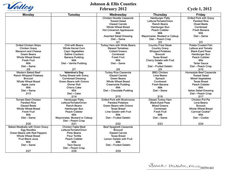 Image: February 2012 Meal Calendar