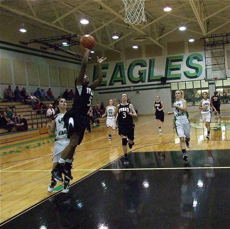 Image: Lady Gladiator Jameka Copeland(5) leads the Lady Gladiators to victory over the Lady Eagles.