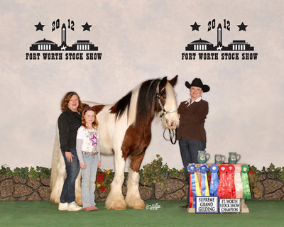 Image: Horse Feathers Darby was the World Champion Senior Gelding and Overall Grand Champion Gelding at the Fort Worth Stock Show. He is shown by Julie Hinz, right, and owned by Sandy Neal, left.