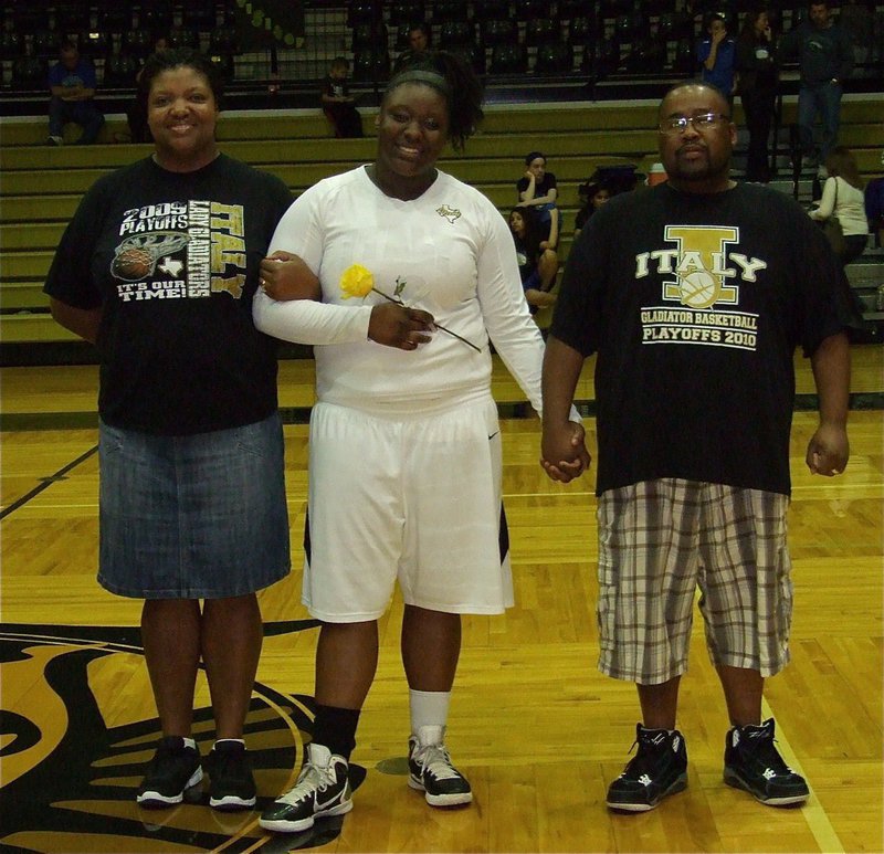 Image: Lady Gladiator Jimesha Reed is honored during senior night inside Italy Coliseum.