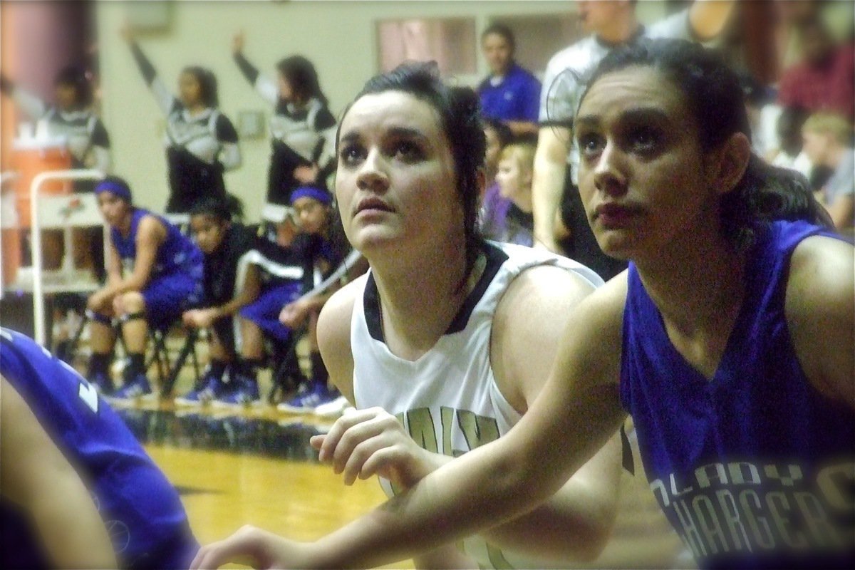 Image: Lady Gladiator Kaytlyn Bales prepares to rebound against Keene during senior night.