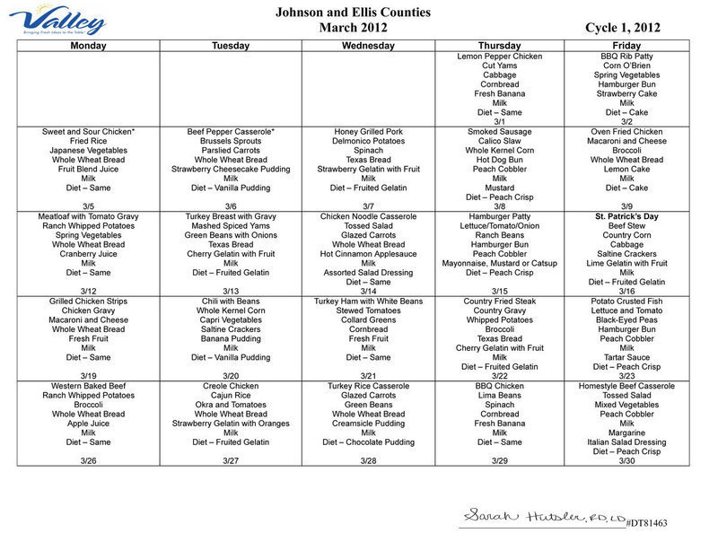 Image: March 2012 Meal Calendar