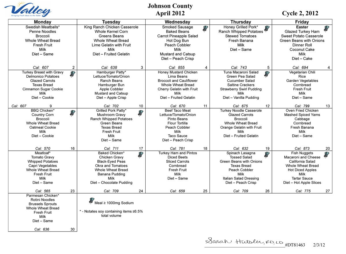 Image: April 2012 Meal Calendar