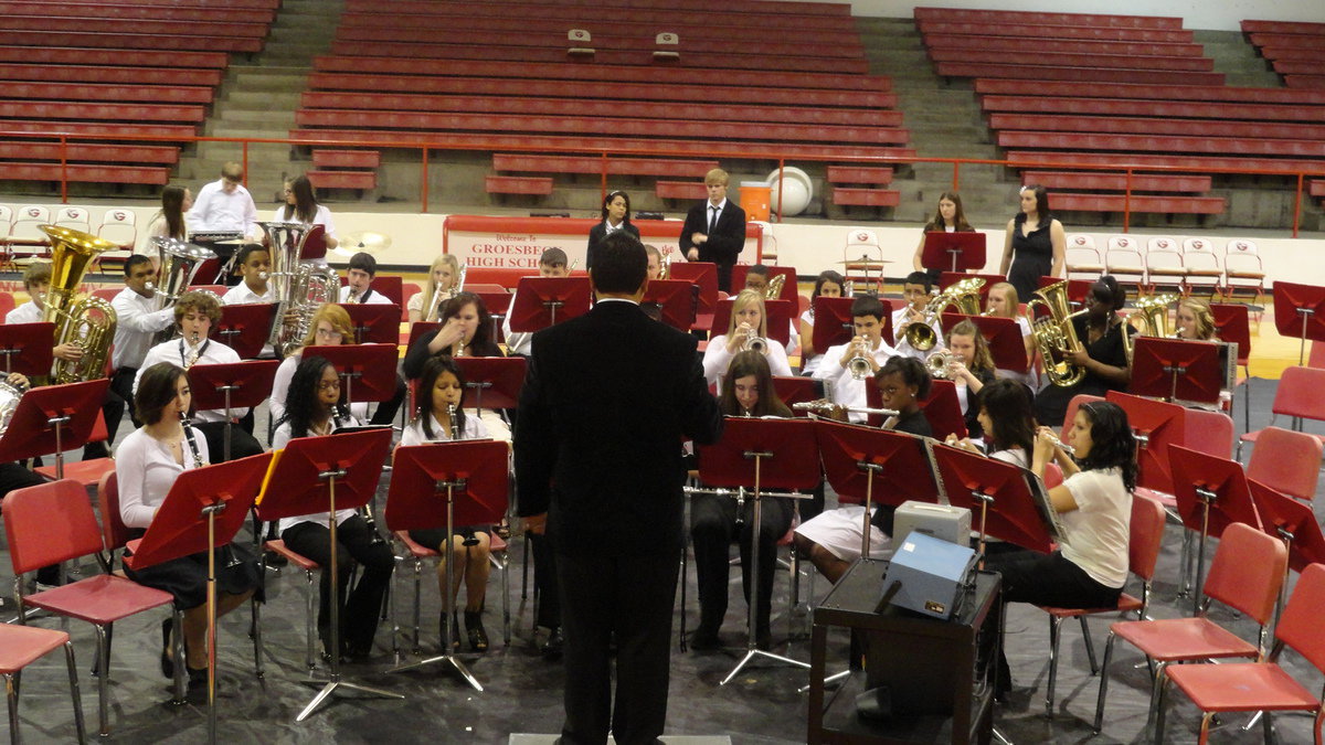 Image: The band warms up.