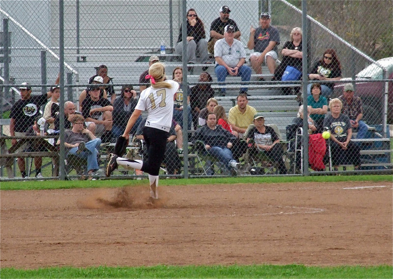 Image: Senior pitcher Megan Richards(17) stirs things up in Grandview.