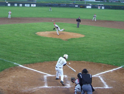 Image: Buchanan hits the ball to center field.